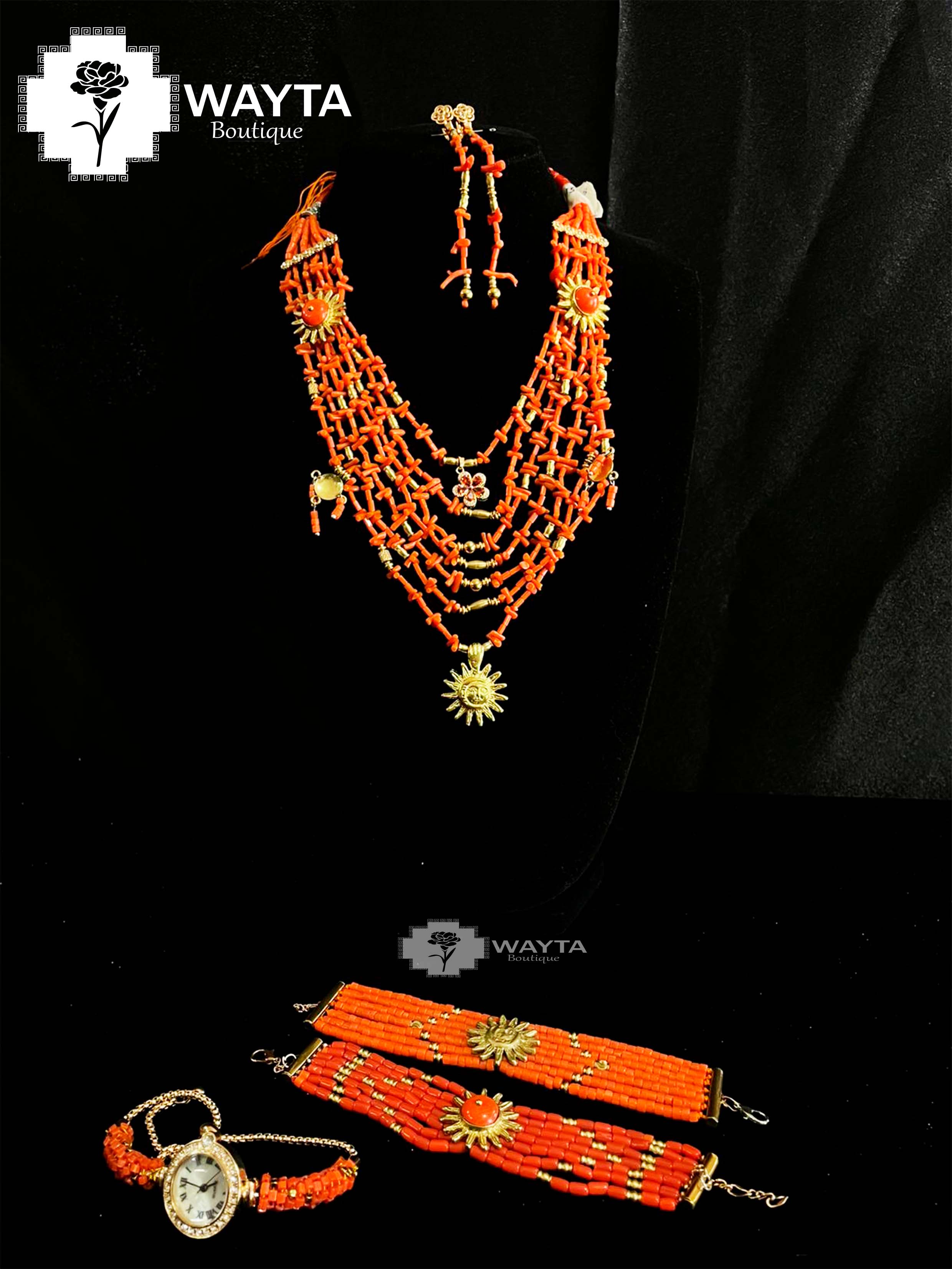 WALLKA CACHO CORAL CON TOQUES DE BRONCE + MANILLA O RELOJ MANILLA ✨🌺